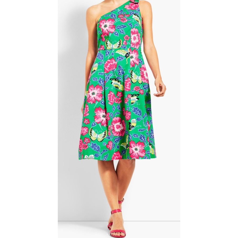 RSVP by Talbots Women's One Shoulder Fit and Flare Dress Sz‎ 10 Green Floral #42